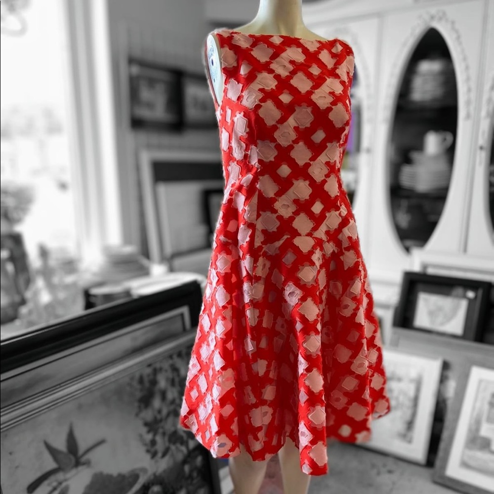 Sleeveless Godet A-Line Dress, Coral/Blush